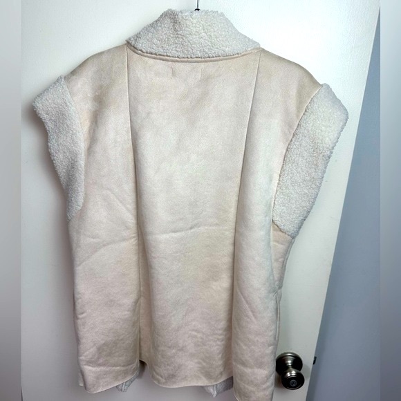 FRYE SND CO. Cream/Tanish Sherpa Sleeveless Open Front Women’s Vest  XL Pockets - Picture 4 of 14